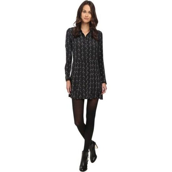 THE KOOPLES Handcuffs Silk Dress Pleated Button Up Chains Black White Sz 3/US 8 - Picture 2 of 15